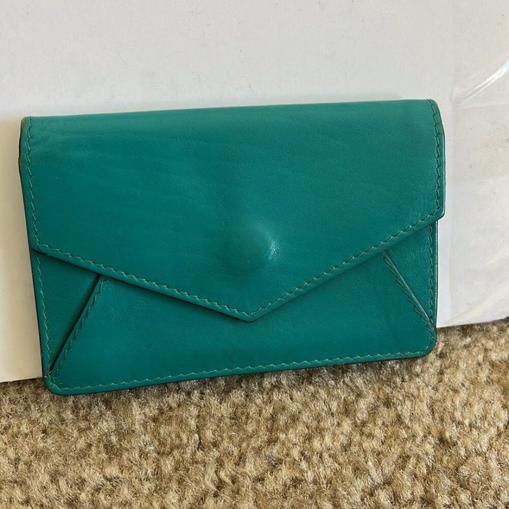 Oakley leather coin purse wallet Teal green Snap Button Card Slot Compact Aqua